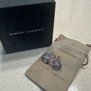 David Yurman 10mm Amethyst Pave Diamonds Cable Wrap Push Back Stud Earrings